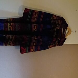 Vibrant Vintage Women's Long Coat with Multicolor Patterns